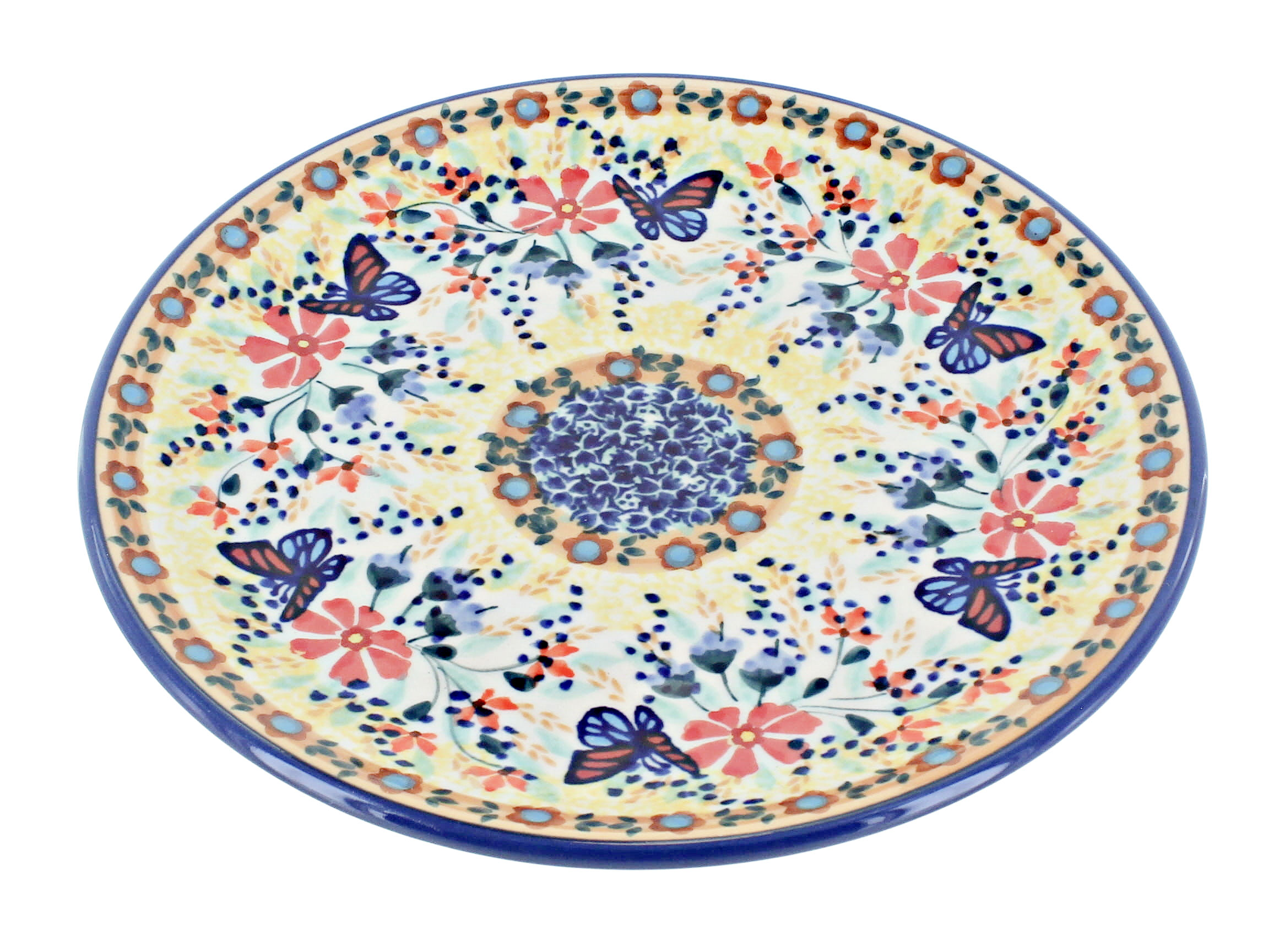 Blue Rose Polish Pottery Blue Butterfly Dessert Plate
