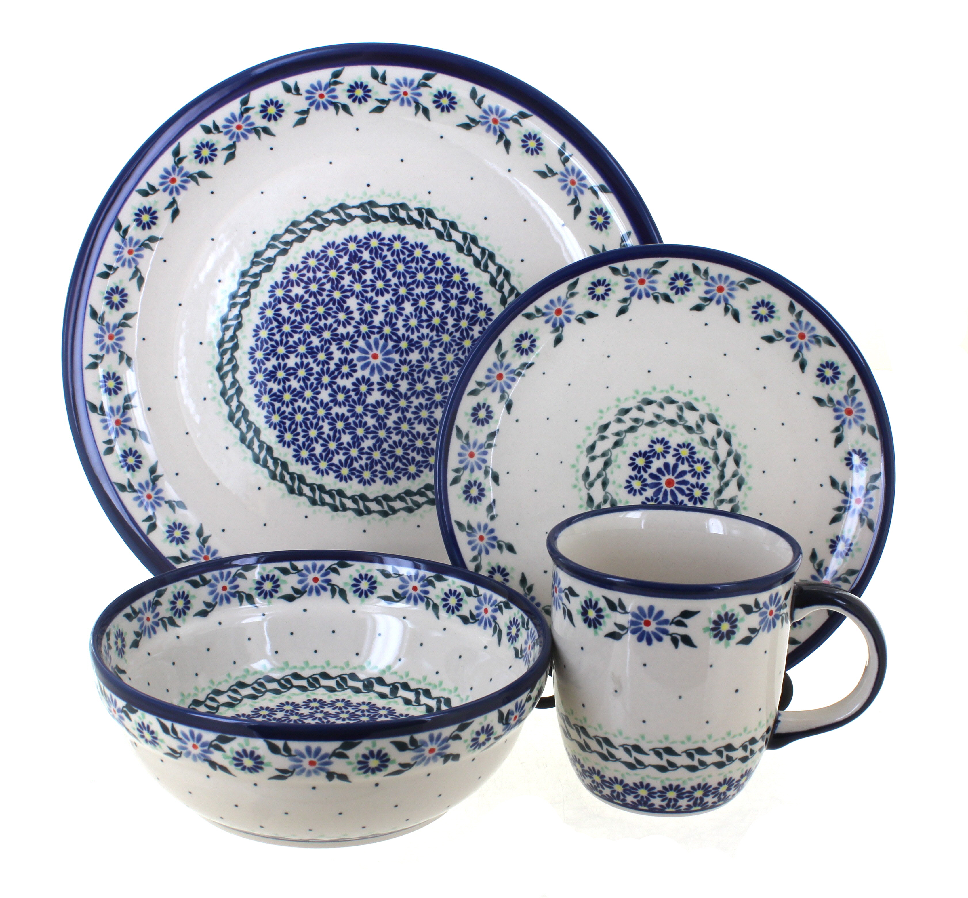 Blue Rose Polish Pottery | Petite Bouquet 16 Piece Dinnerware Set