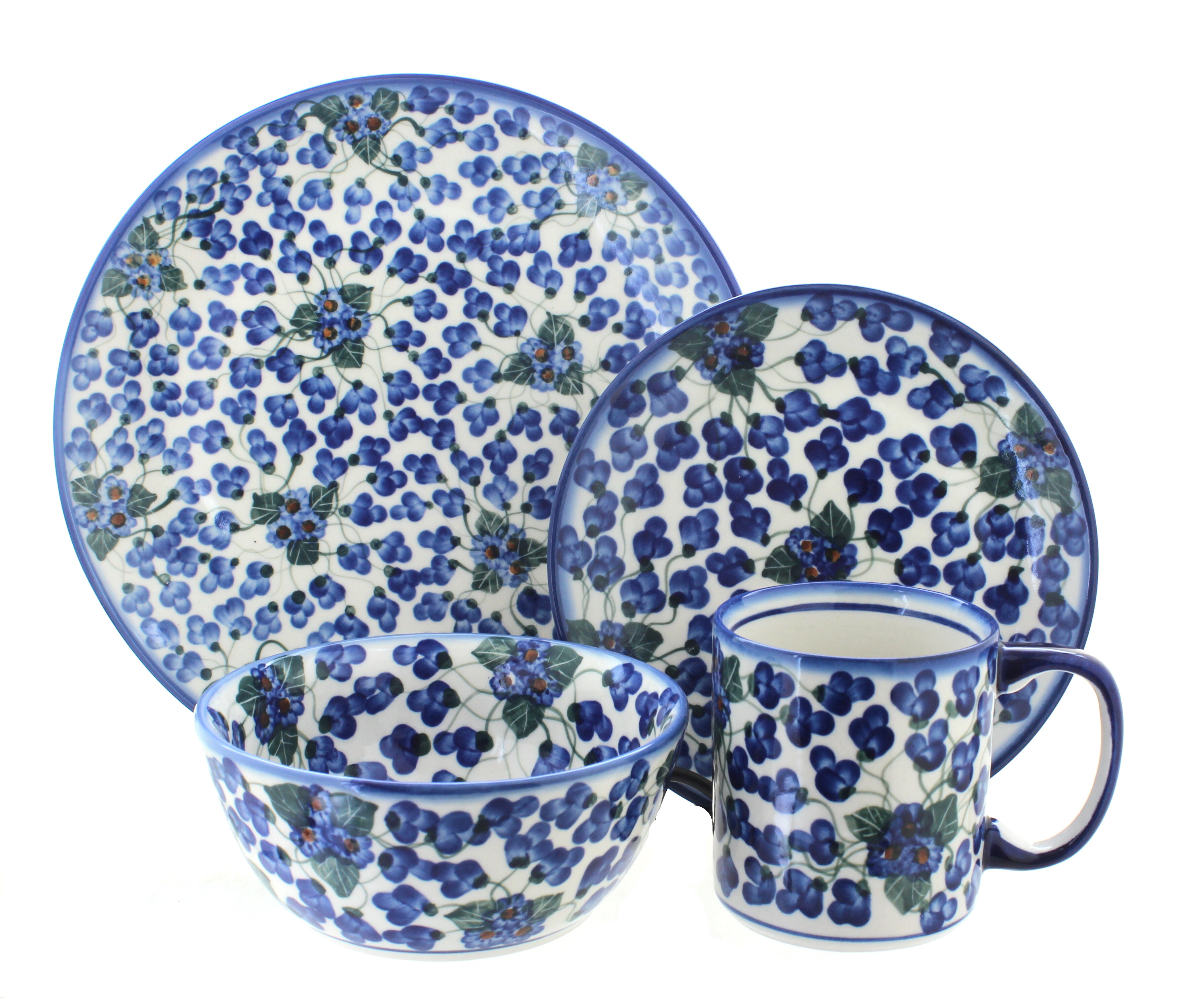 Blue Rose Polish Pottery Royal Vine 4 Piece Place Setting Service for 1