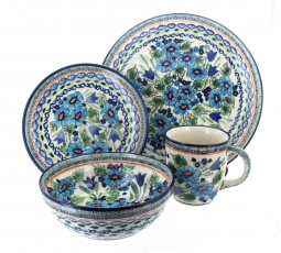 Blue Rose Polish Pottery | Blue Tulip 4 Piece Place Setting - Service for 1