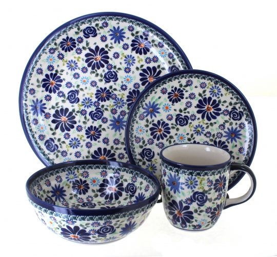 Blue White Dinnerware Set Dishes 16 Piece Plates Bowls Kitchen Dessert Porcelain 