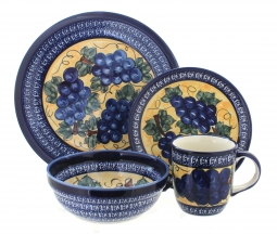 Grapes 4 Piece Place Setting with Cobalt Trim - Service for 1