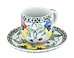 Polish Pottery Espresso Cup - 5 oz. - White Poppy 328-2222a