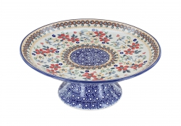 Red Daisy Pedestal Cake Plate