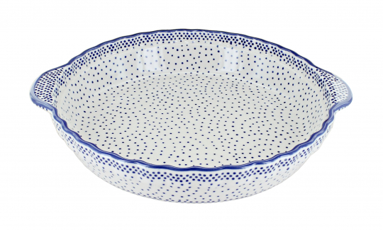 Blue Rose Polish Pottery Small Dots Pie Plate with Handles