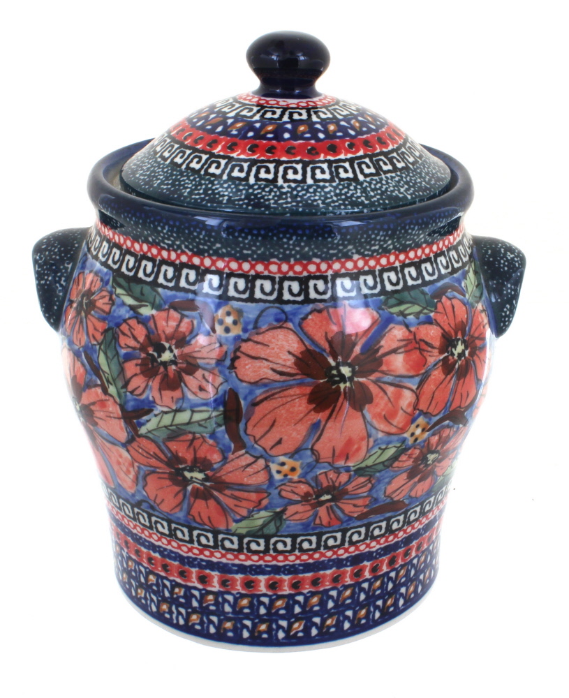 Blue Rose Polish Pottery Jungle Flower Large Canister