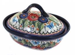 Floral Butterfly Small Oval Baker with Lid