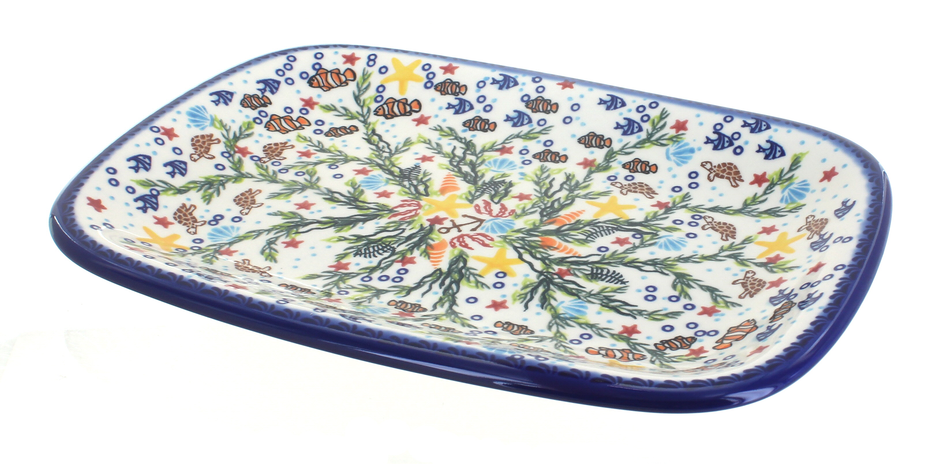 Blue Rose Polish Pottery Atlantis Large Rectangular Serving Platter