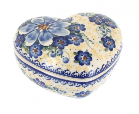Blue Rose Polish Pottery Daisy Surprise Large Heart Box