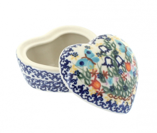 Blue Rose Polish Pottery Garden of Eden Small Heart Box