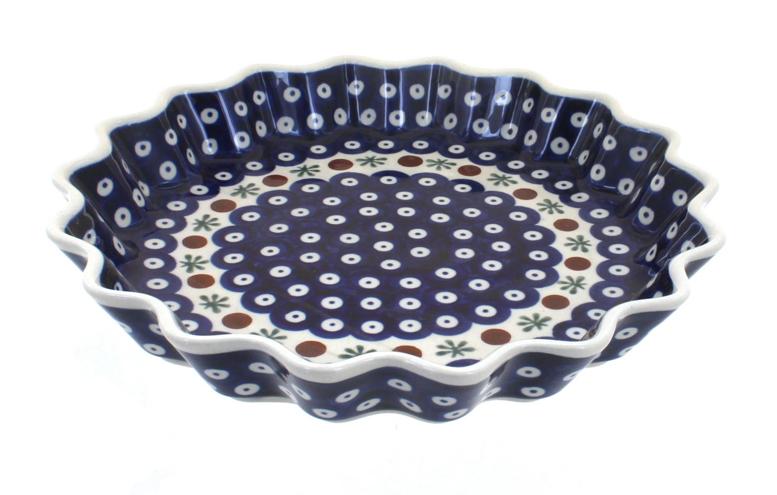 Blue Rose Polish Pottery Nature Scallop Quiche Dish