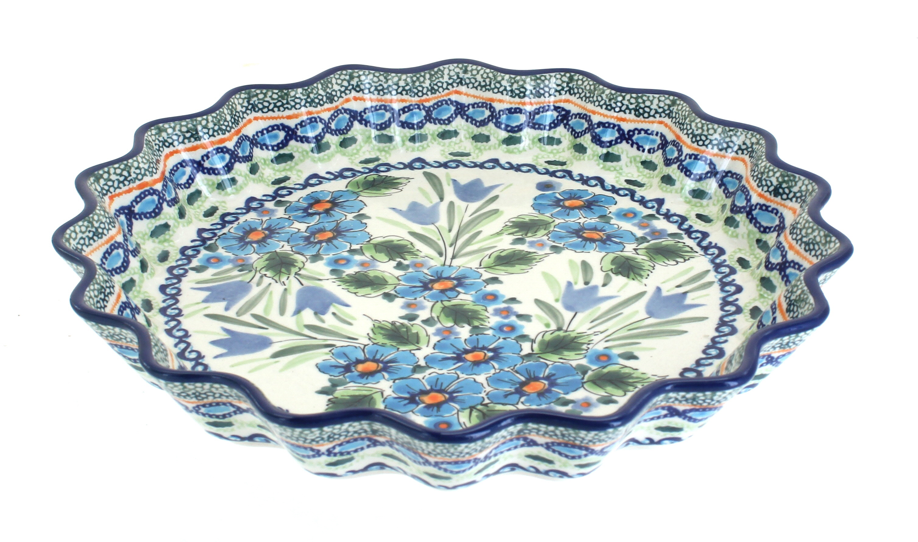 Blue Rose Polish Pottery Ballina Scallop Quiche Dish