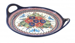 Floral Butterfly Round Serving Tray with Handles