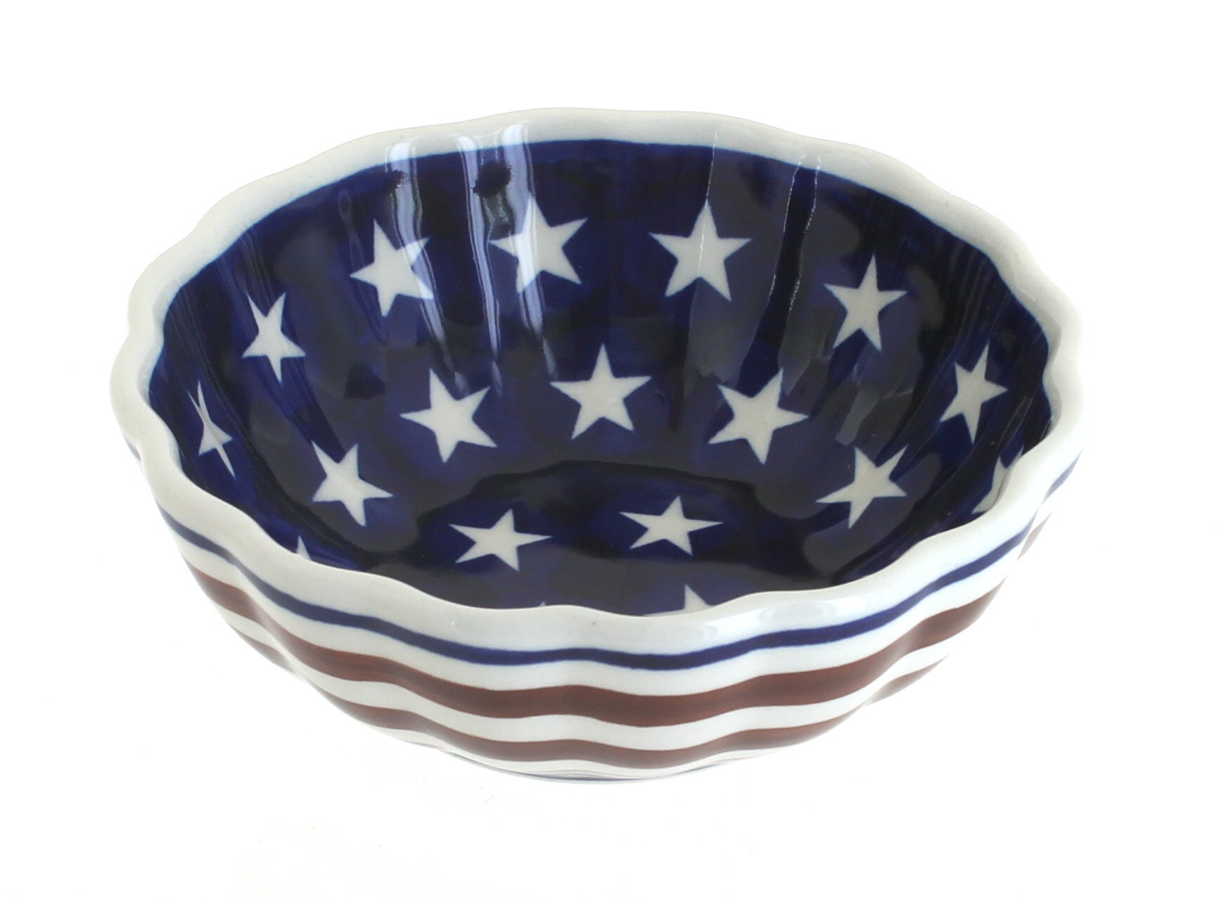 Blue Rose Polish Pottery Stars & Stripes Small Scallop Dish
