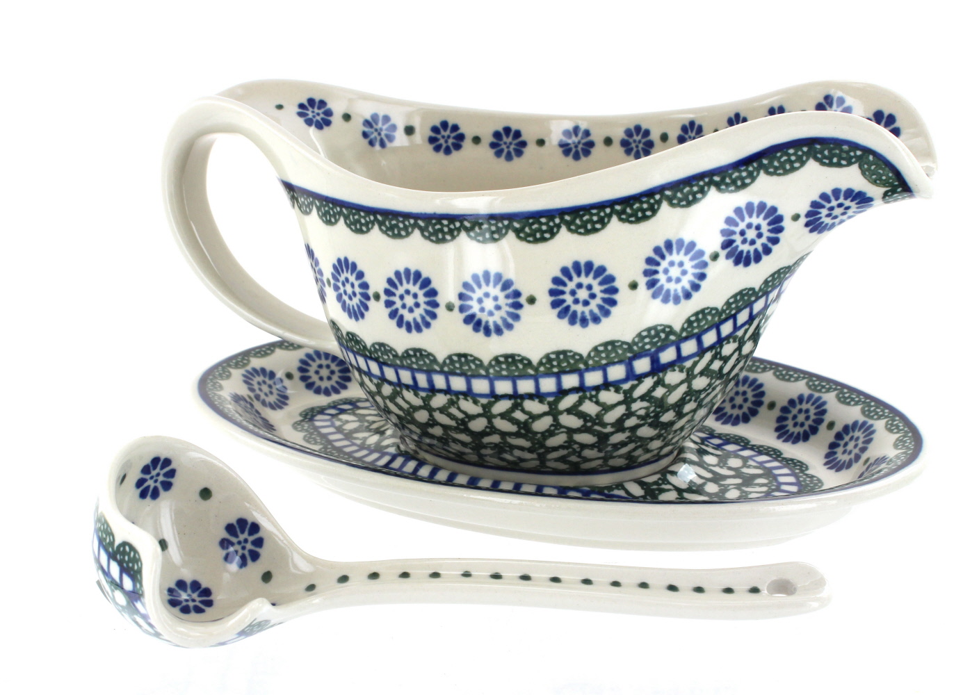 Blue Rose Polish Pottery Maia Gravy Boat & Ladle