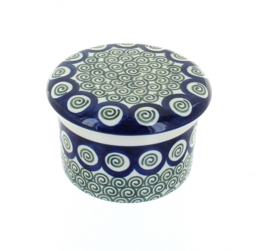 Blue Rose Polish Pottery Peacock Swirl French Butter Dish