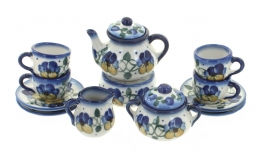 Blue Rose Polish Pottery Primrose Miniature Tea Set 