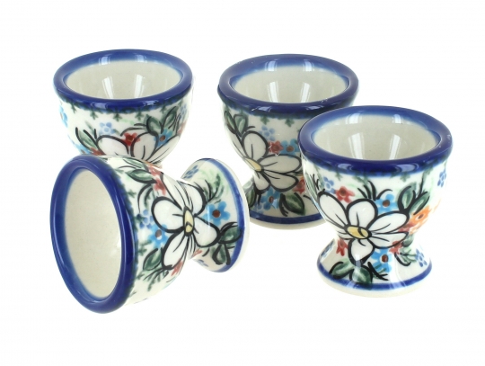 Mosaic Flower Egg Cup Set Polish Pottery