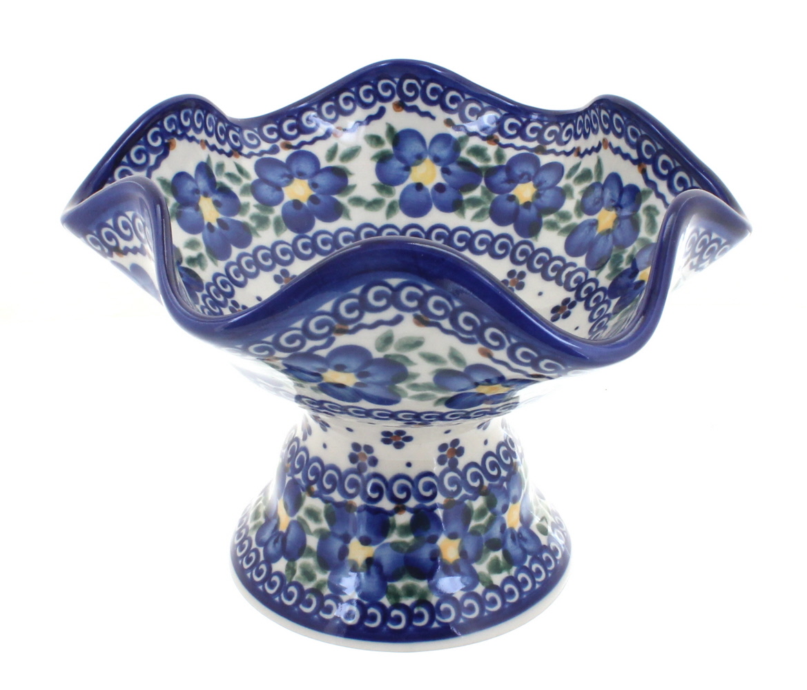 Blue Rose Polish Pottery Spring Blossom Pedestal Candy Dish