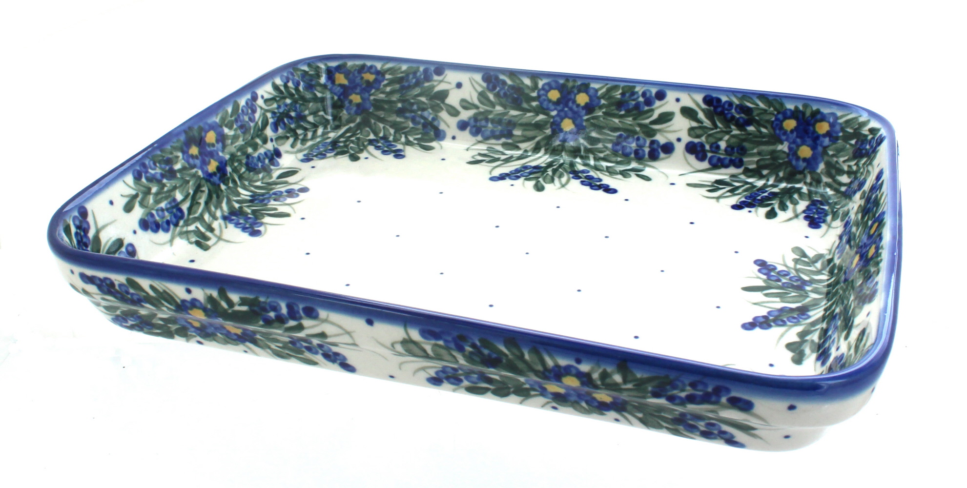 Blue Rose Polish Pottery | Hyacinth Large Rectangular Baker