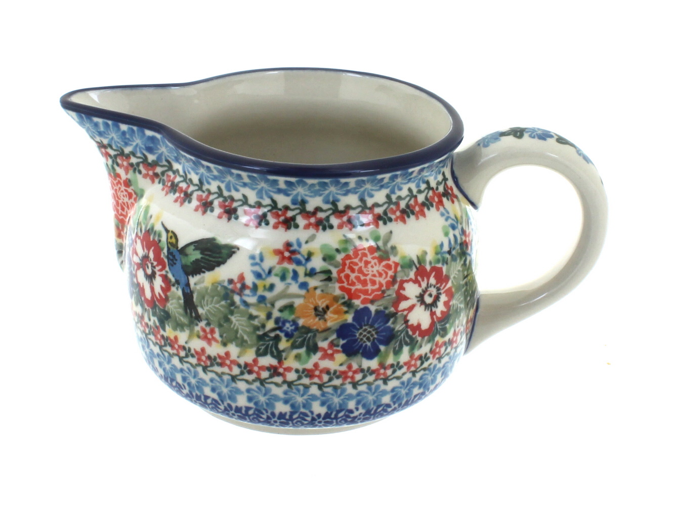 Blue Rose Polish Pottery Hummingbird Small Pitcher