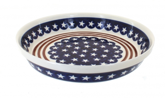 Blue Rose Polish Pottery Stars Stripes Pie Plate