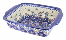 Blue Dahlia Medium Rectangular Baker with Handles