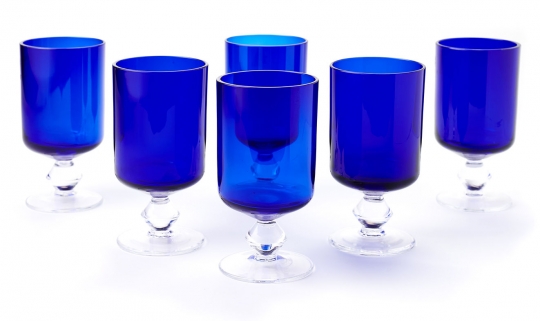 Blue Rose Polish Pottery  Cobalt Hurricane Wine Glass - Set of 6