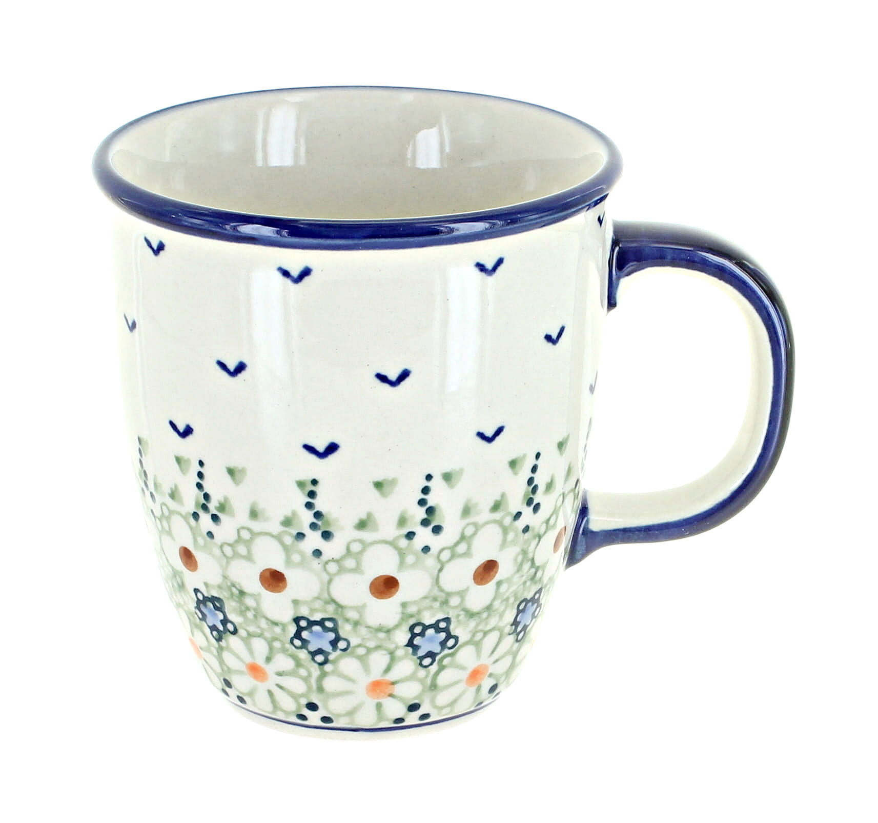 Blue Rose Polish Pottery Green Daisy Coffee Mug