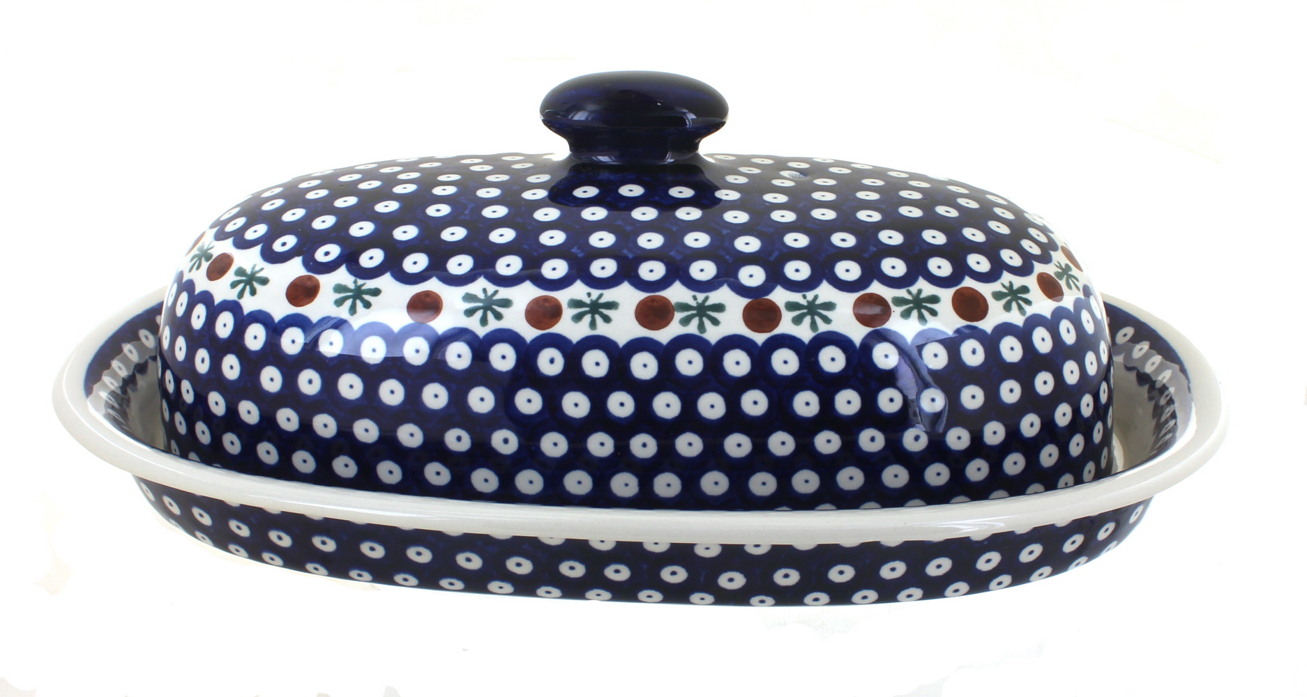 Blue Rose Polish Pottery Nature Bread Container