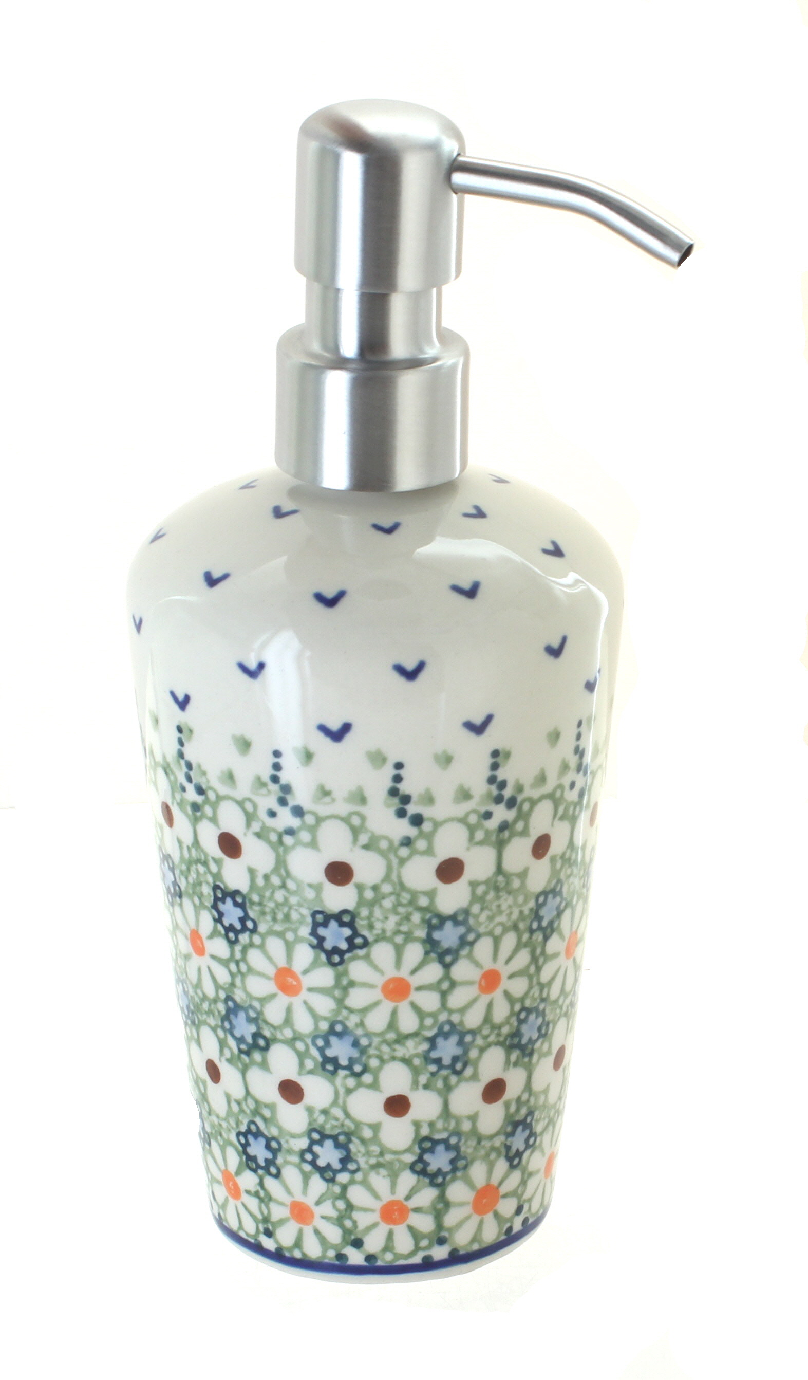 Blue Rose Polish Pottery Green Daisy Soap Dispenser
