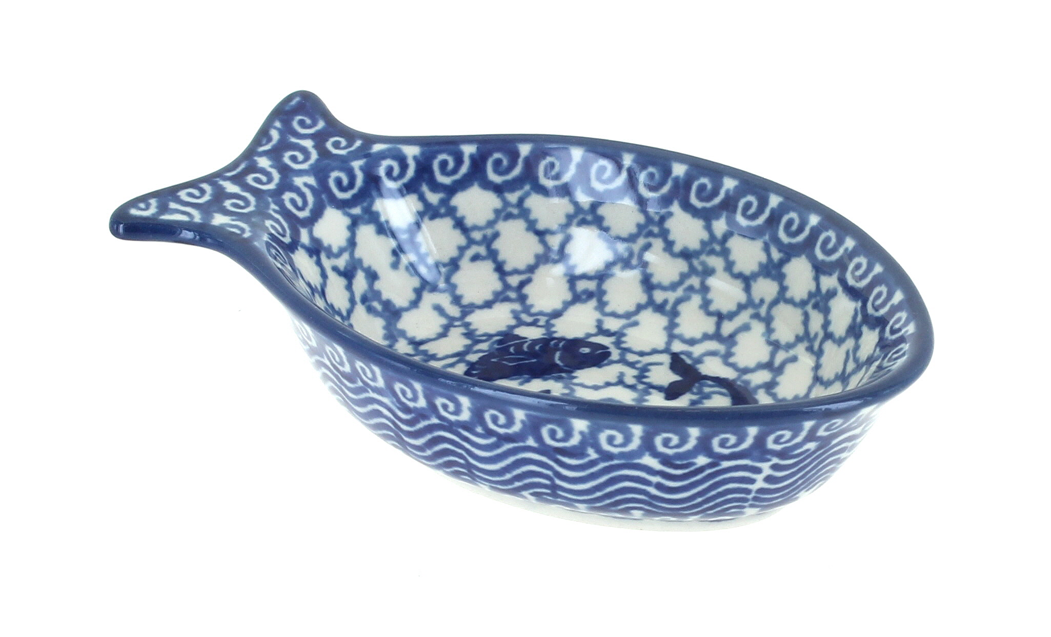 Blue Rose Polish Pottery Mosaic Beach Small Fish Dish
