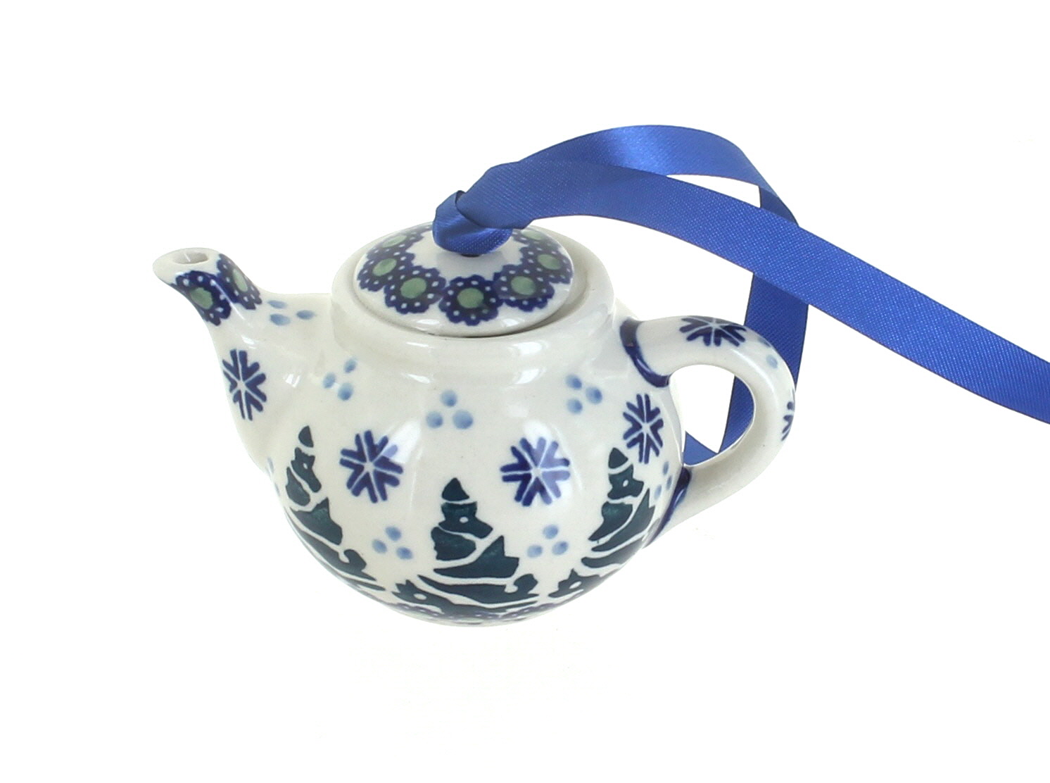 Blue Rose Polish Pottery Festive Fir Teapot Ornament