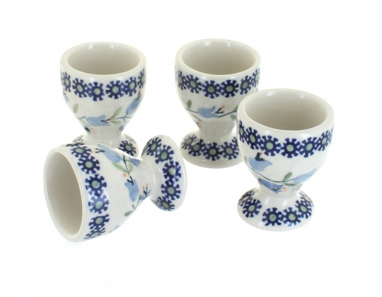 Blue Rose Polish Pottery Tulip Bouquet Egg Cup Set 
