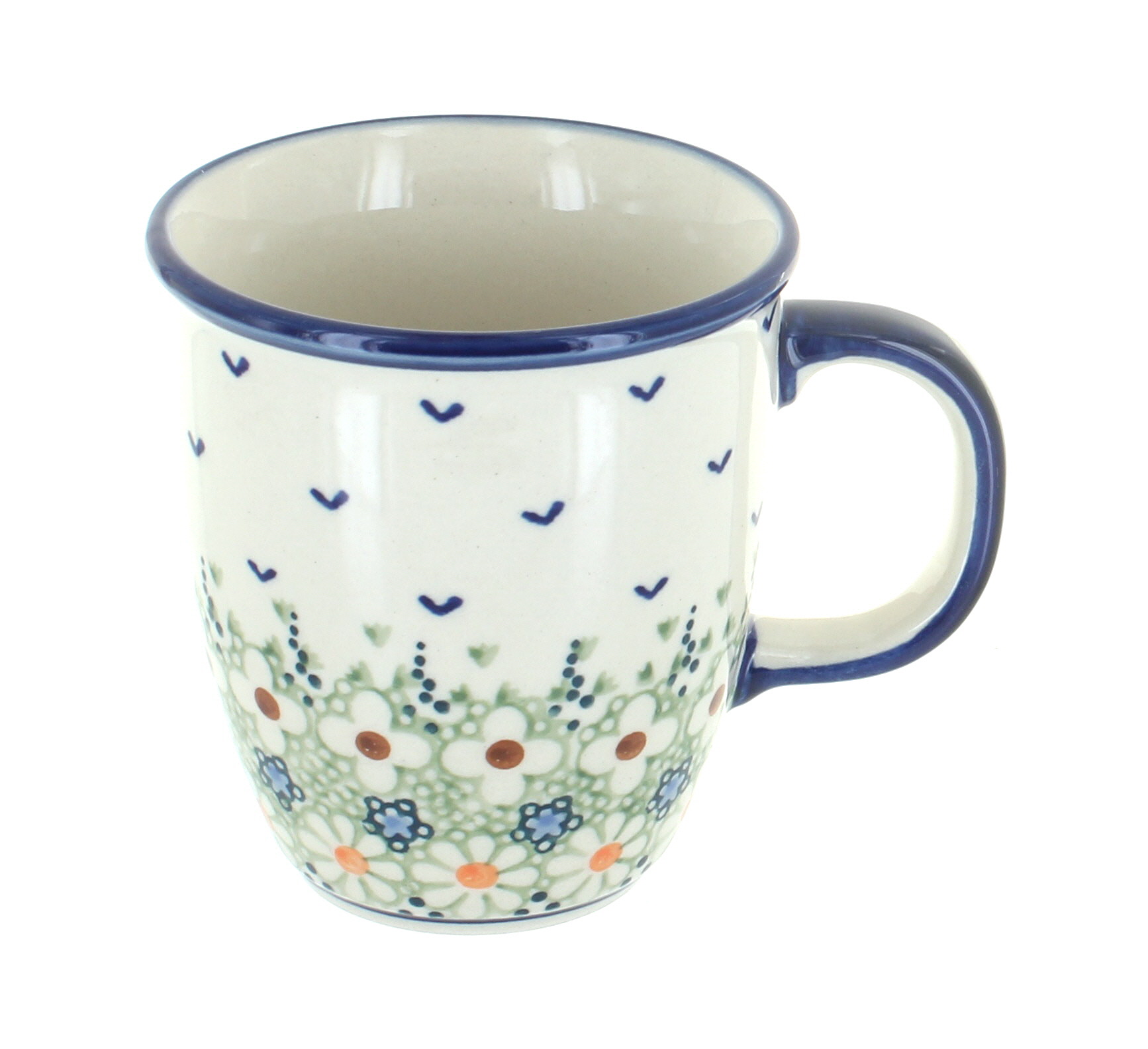 Blue Rose Polish Pottery Green Daisy Coffee Mug