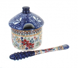 Red Daisy Honey Pot & Dipper