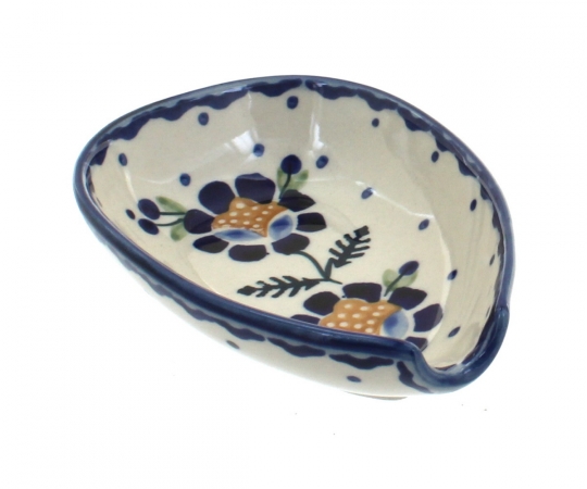 Handmade Pottery Square Spoon Rest,Tea Bag Holder Blue Sunflower Pottery Dish