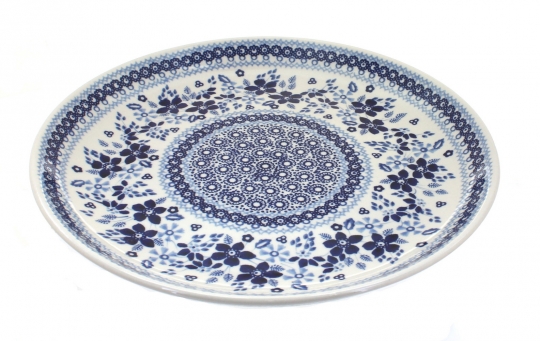 Blue Rose Polish Pottery White Lace Lunch Plate